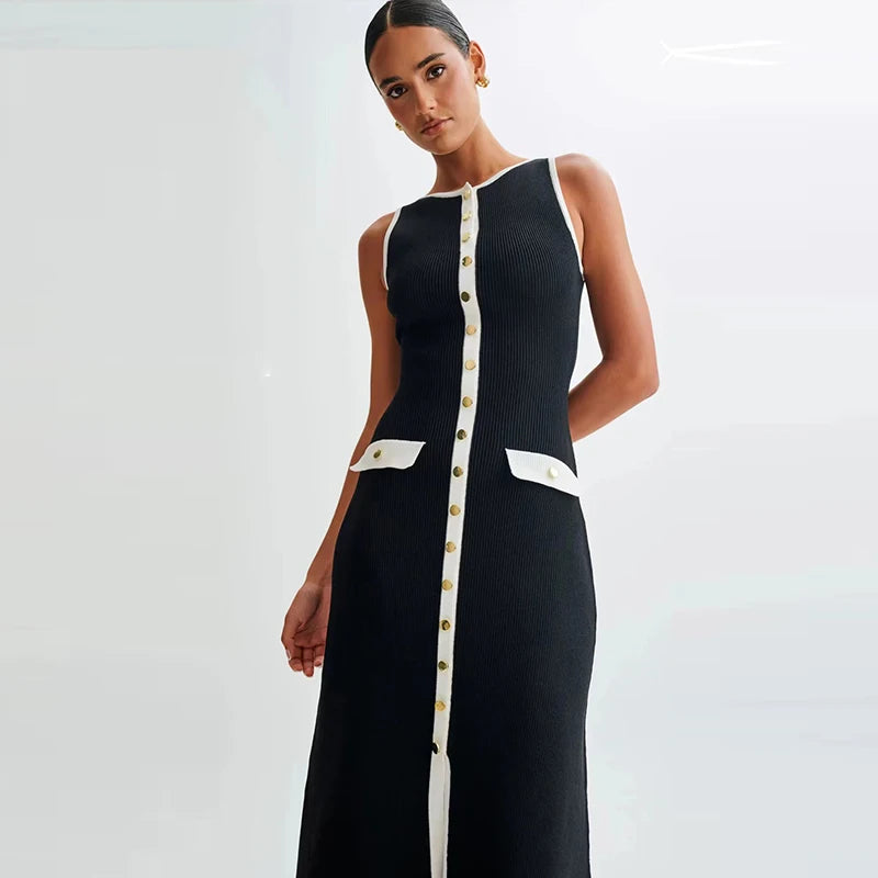 Women's Single Breasted Knitted Maxi Dress