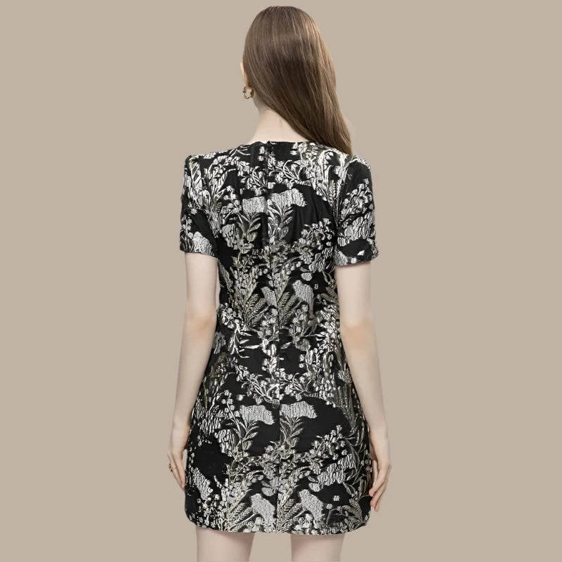 Women's Short Sleeve Diamonds Jacquard Elegant Mini Dress