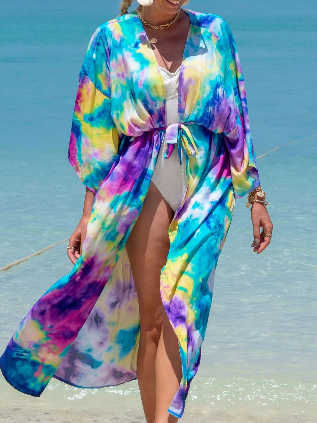 Printed V-Neck Loose Boho Kaftan for Beach Cover-ups