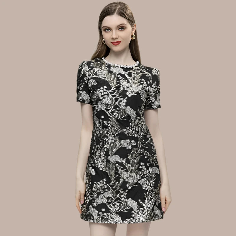 Women's Short Sleeve Diamonds Jacquard Elegant Mini Dress