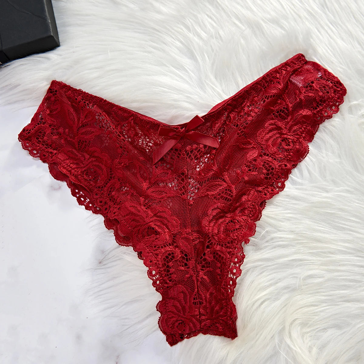 Transparent Red Women's Lace Nightdress And Panty Set