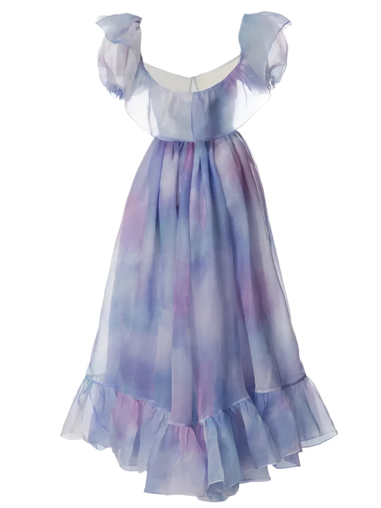 Women's  Square Collar Tie-dye Maxi Dress