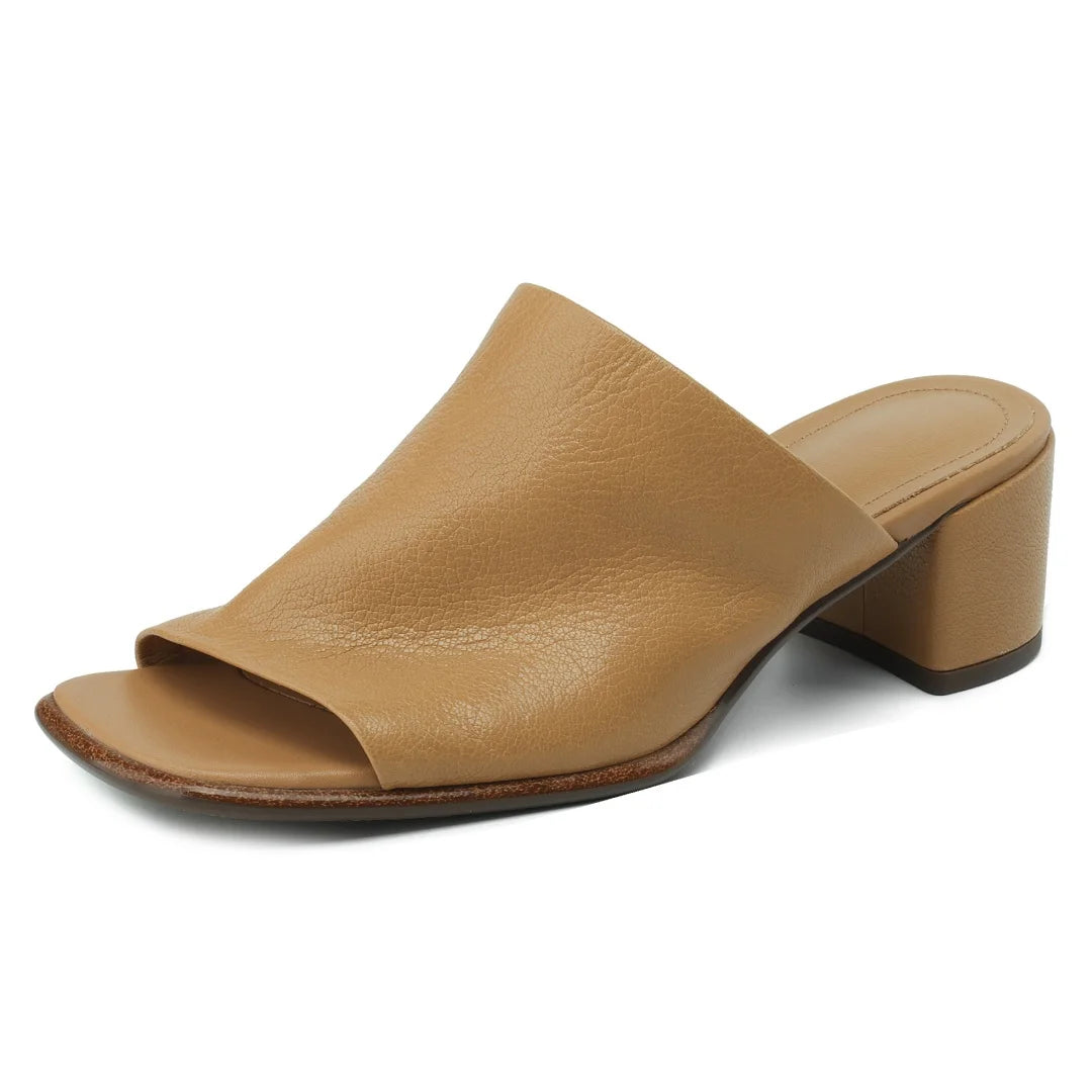 Women's Peep toe Leather Slip-on Sandal