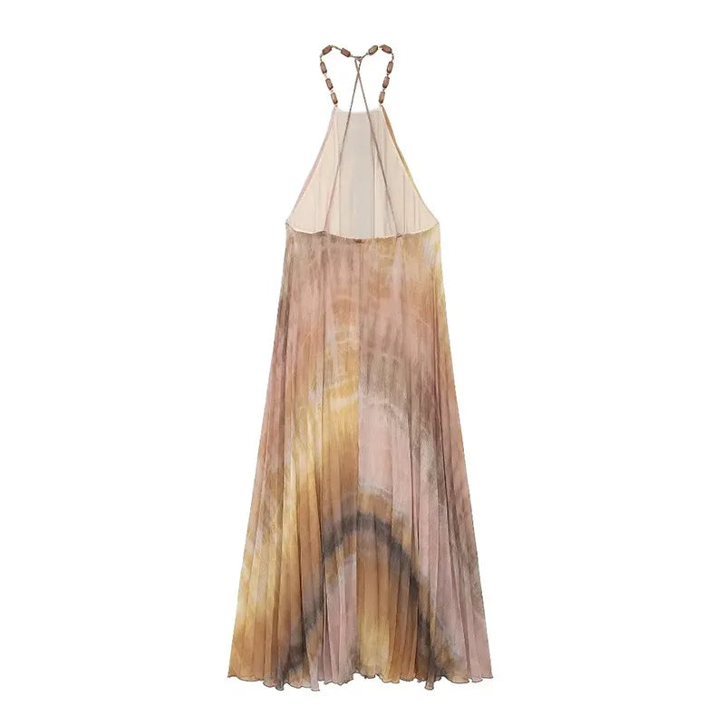 Tie Dyed Pleated Maxi Dress