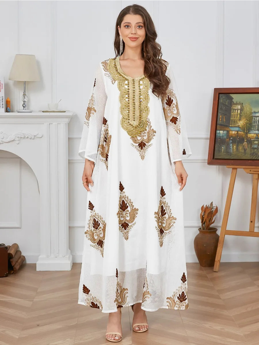 Women's White Beaded Kaftan