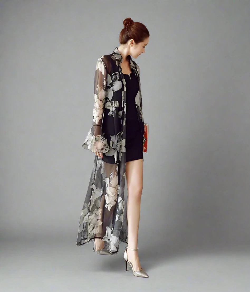 Women's Flower Printed Chiffon Kaftan