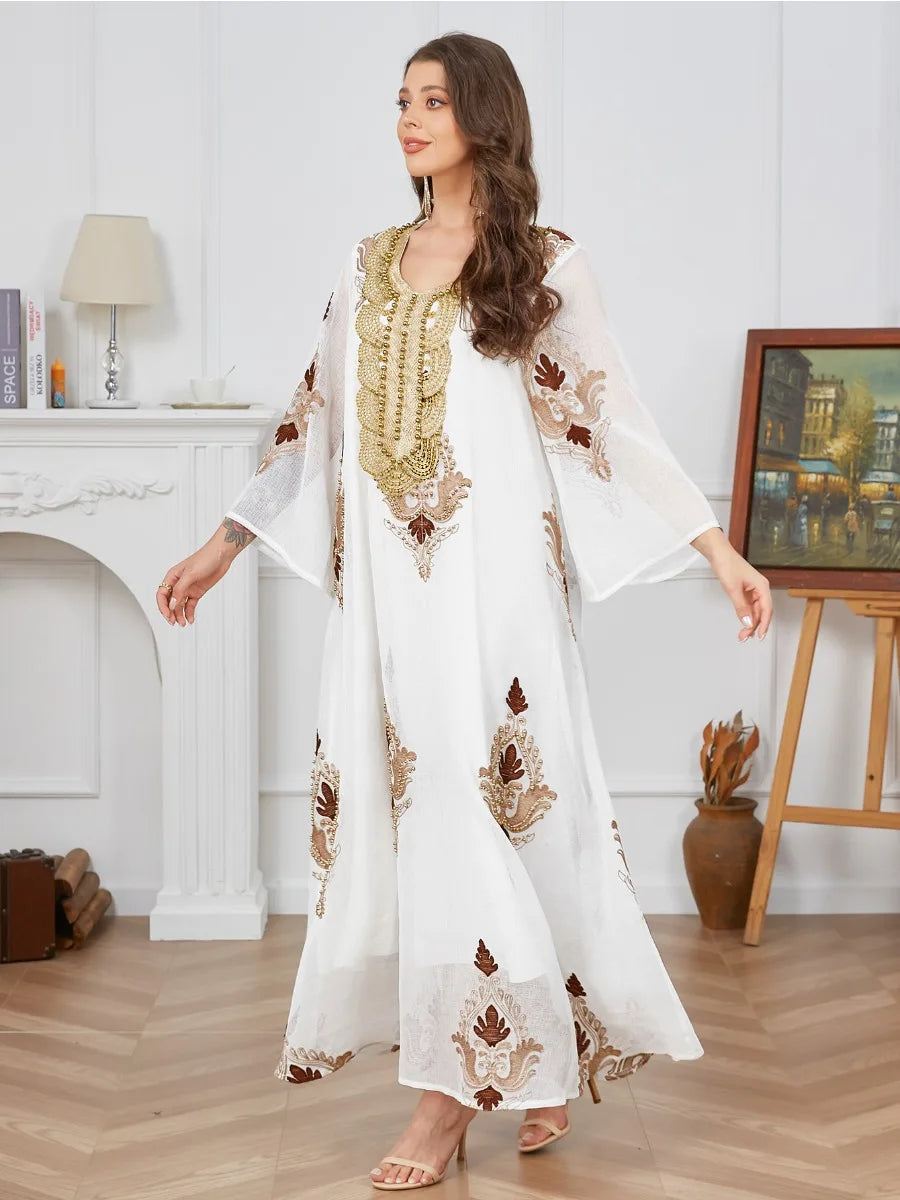 Women's White Beaded Kaftan