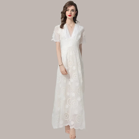 Women's Summer V-Neck Short Sleeve Chic Lace Dress