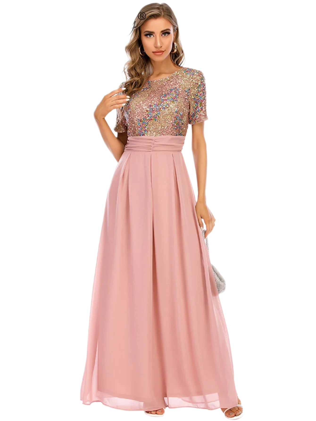 Women's Sequin and Chiffon Maxi Evening Dress