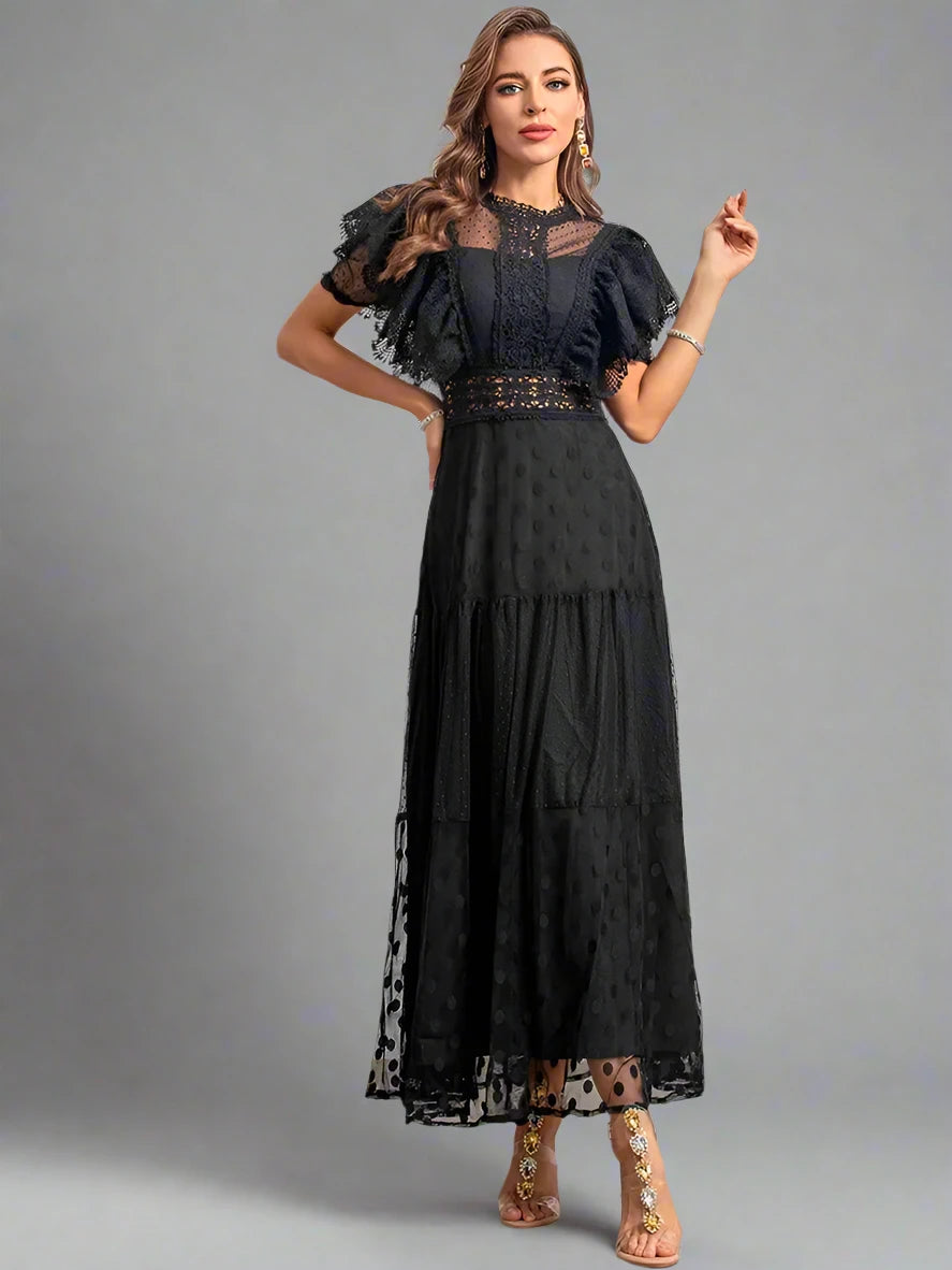 Women's Vintage Polka Dot Embroidery Net Yarn Dress