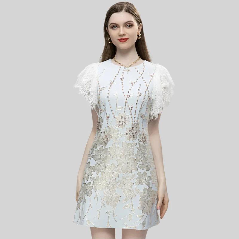 Women's Jacquard Mini Dress with Beading Diamonds