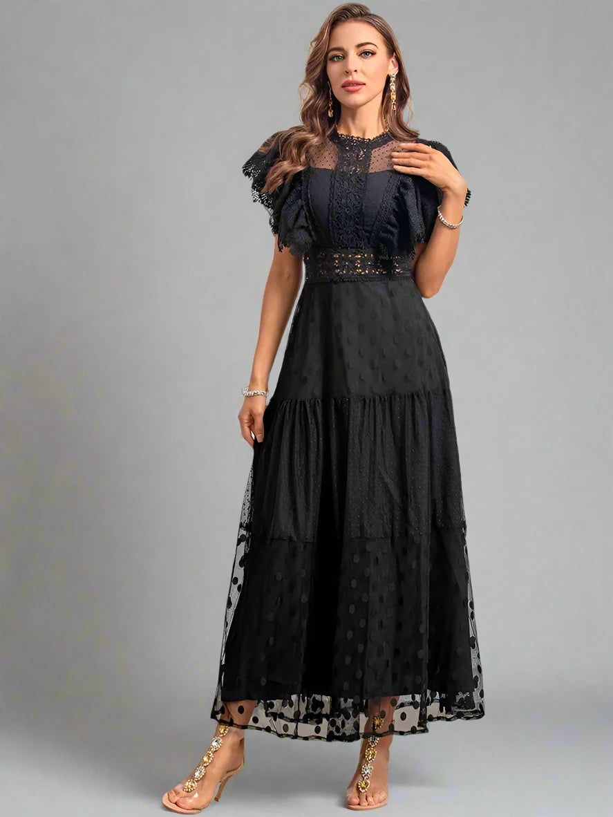 Women's Vintage Polka Dot Embroidery Net Yarn Dress