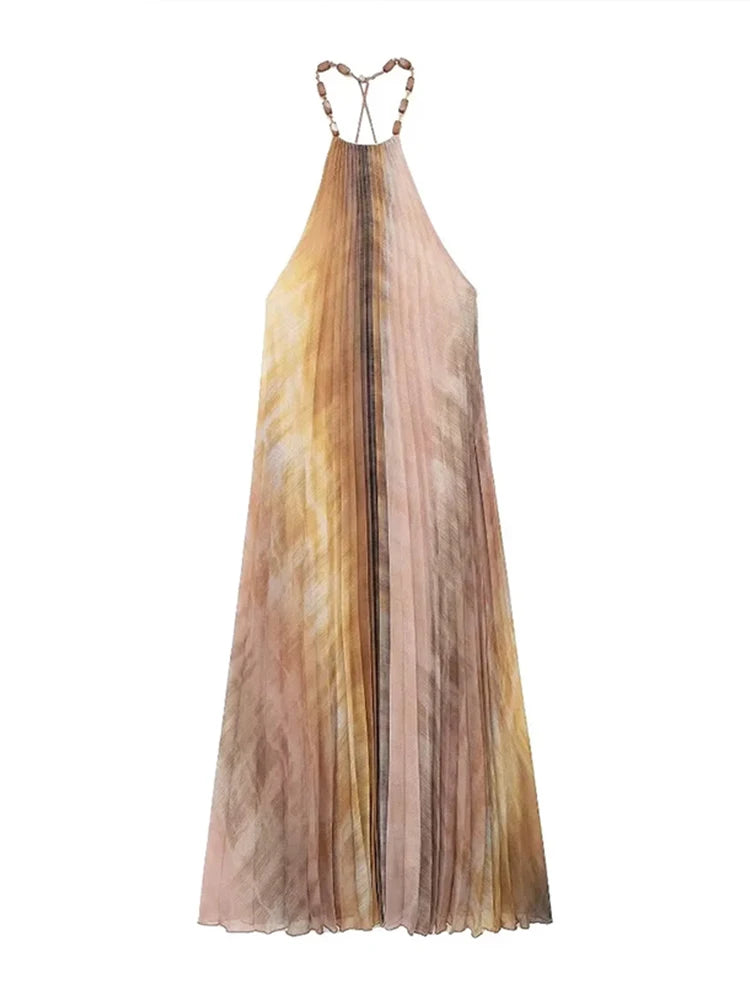 Tie Dyed Pleated Maxi Dress