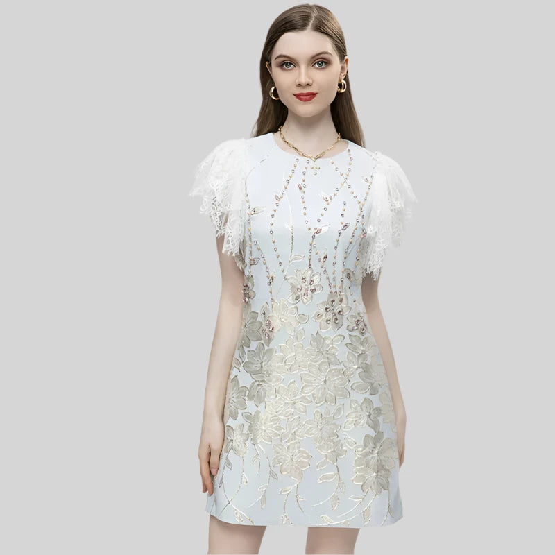 Women's Jacquard Mini Dress with Beading Diamonds