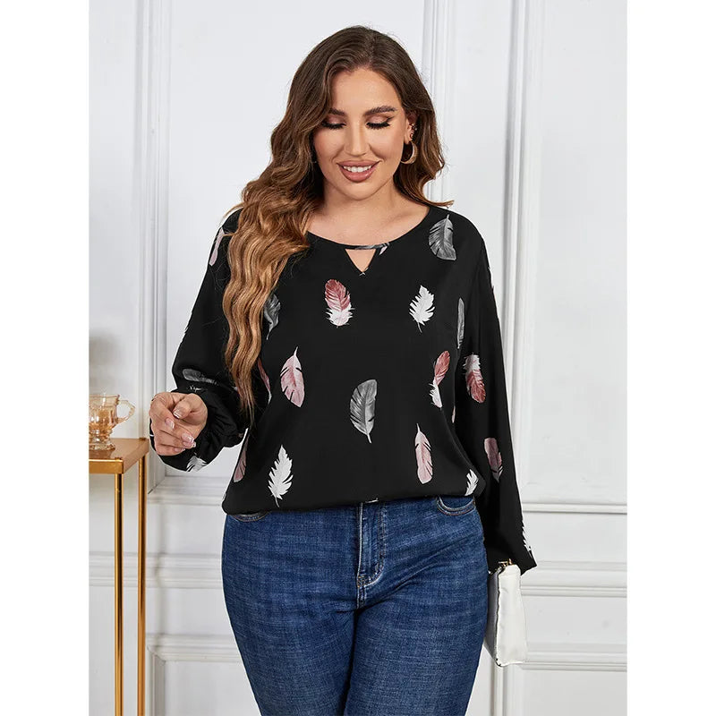 Women's Plus Size Feather Print Top