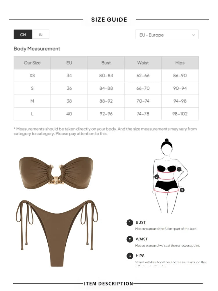 Women's Solid Color Tube Bikini Set