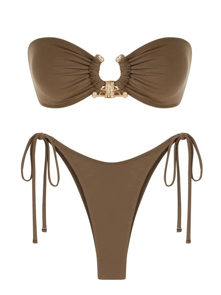 Women's Solid Color Tube Bikini Set