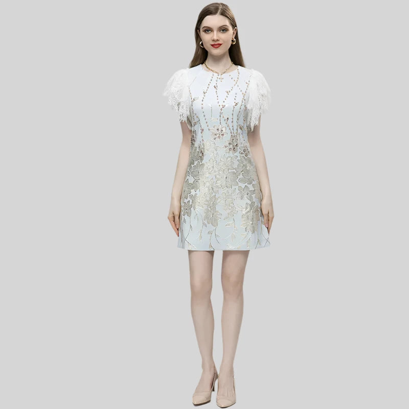 Women's Jacquard Mini Dress with Beading Diamonds