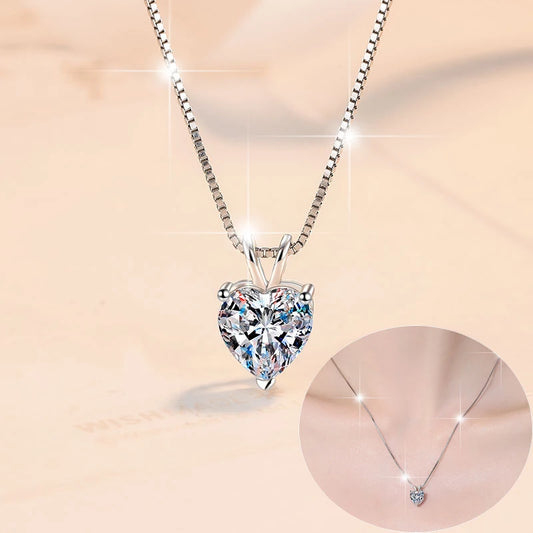 925 Sterling Silver 2 Carat Heart Moissanite Pendant For Women