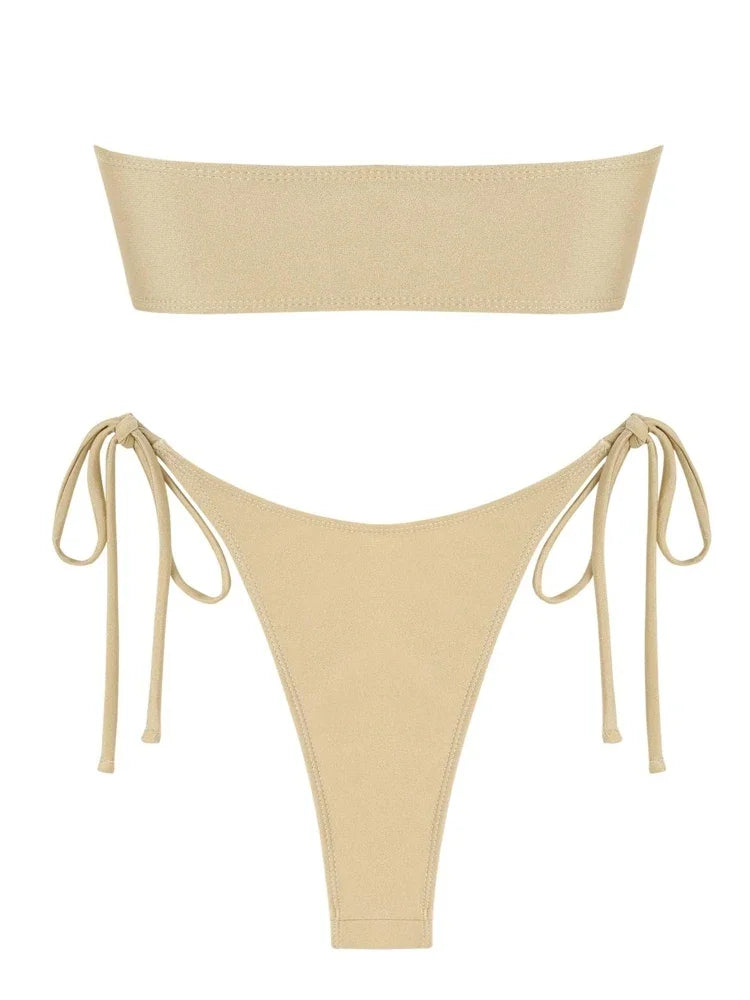 Women's Solid Color Tube Bikini Set