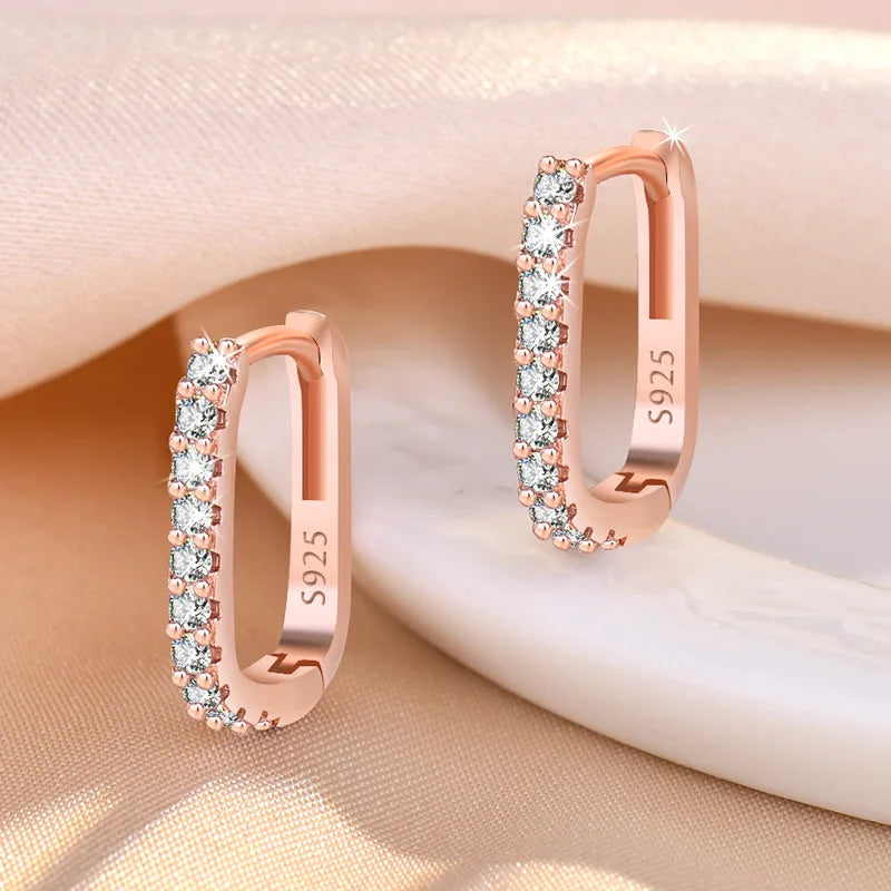 925 Sterling Silver Crystal Zircon Hoop Earrings For Woman