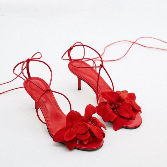 Women's Flowers Lace Up Sandals