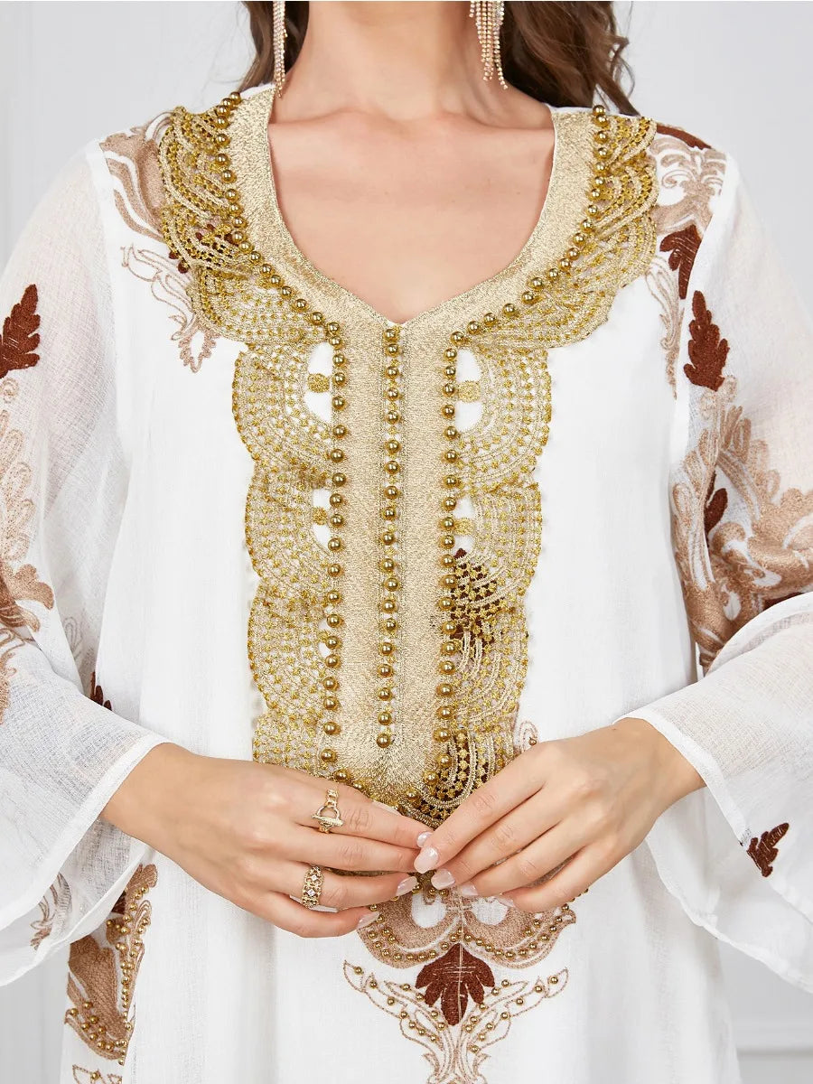 Women's White Beaded Kaftan