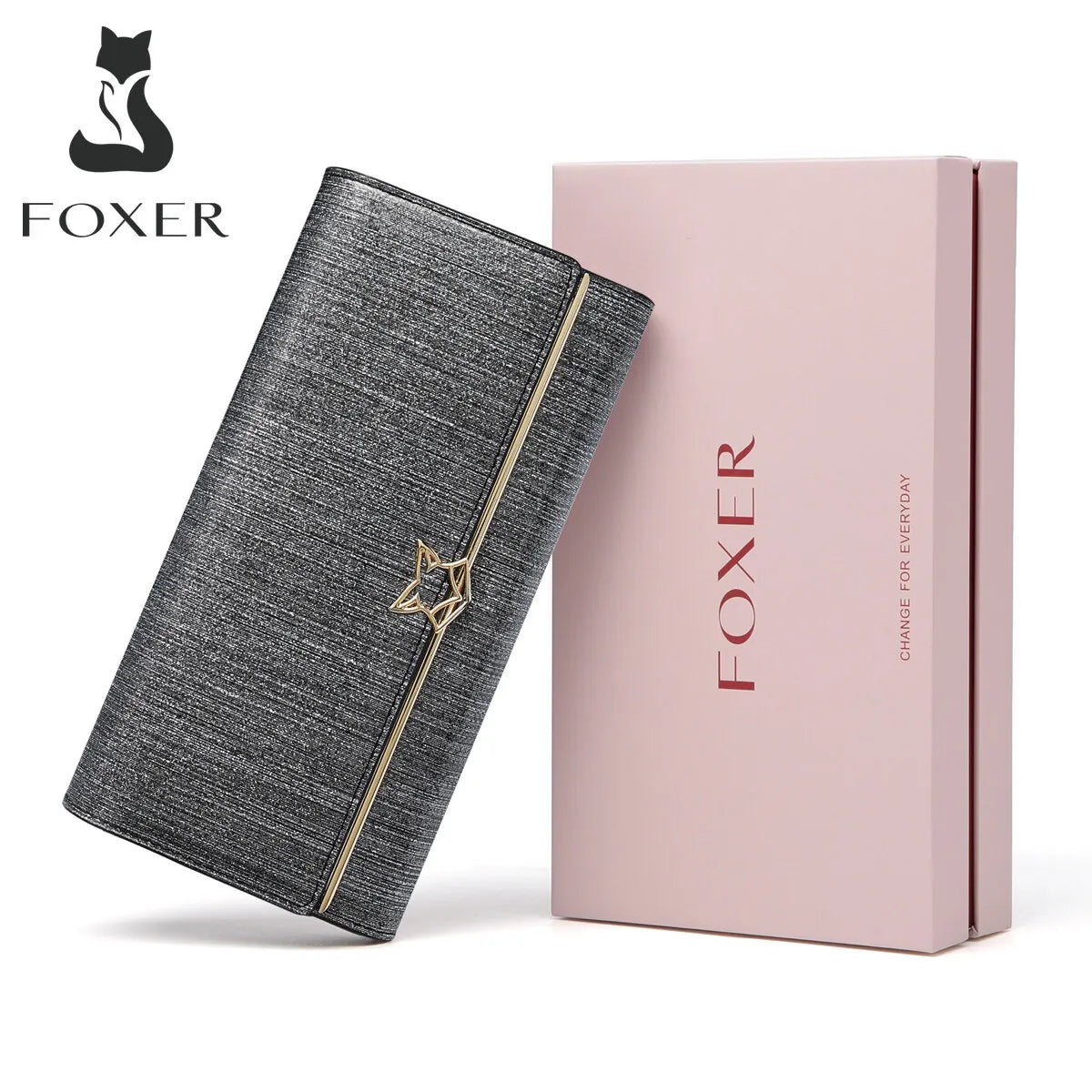 FOXER Women's Glitter Split Leather Long Wallet