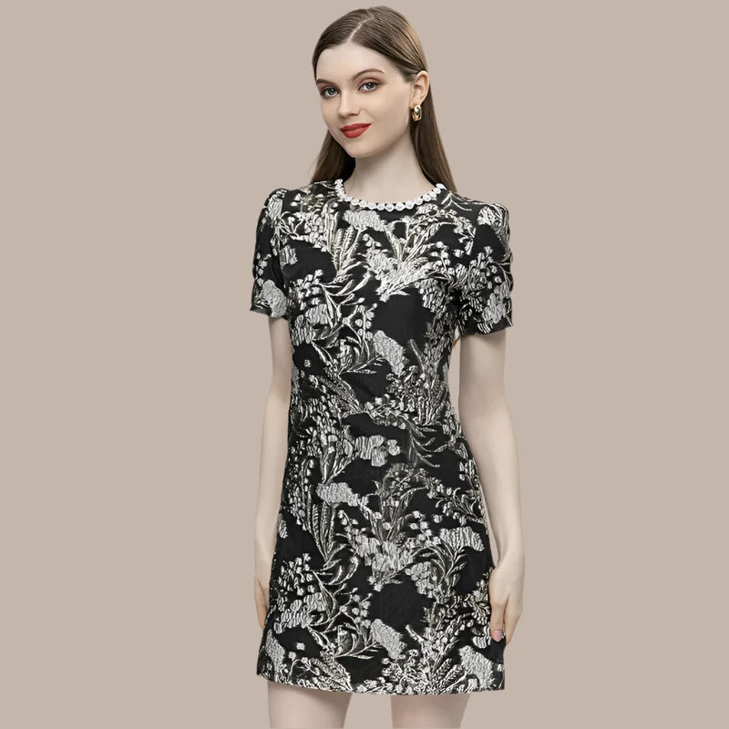 Women's Short Sleeve Diamonds Jacquard Elegant Mini Dress