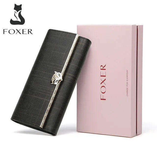 FOXER Women's Glitter Split Leather Long Wallet