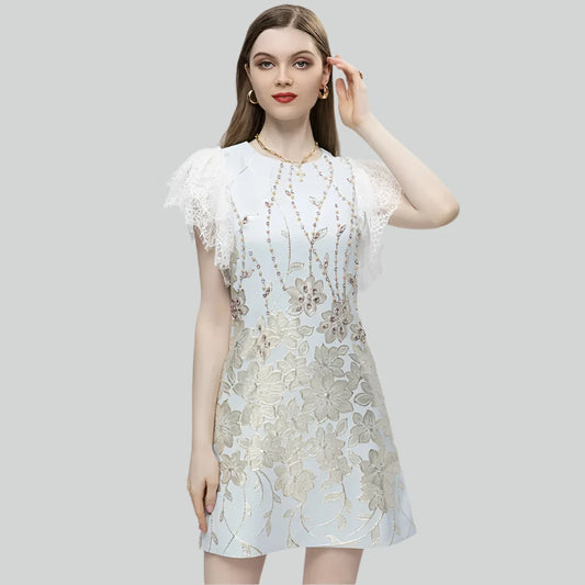 Women's Jacquard Mini Dress with Beading Diamonds