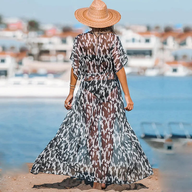 Leopard Print Swim Cover-Up Kimono