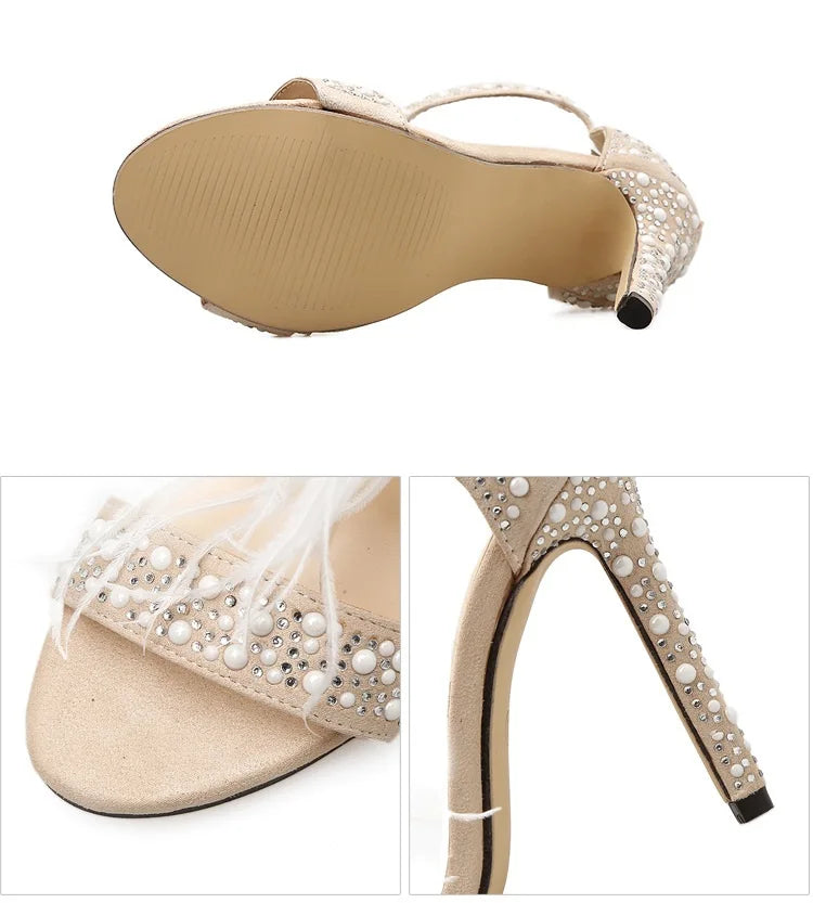 Women's Rhinestone Pearl Studded Heels