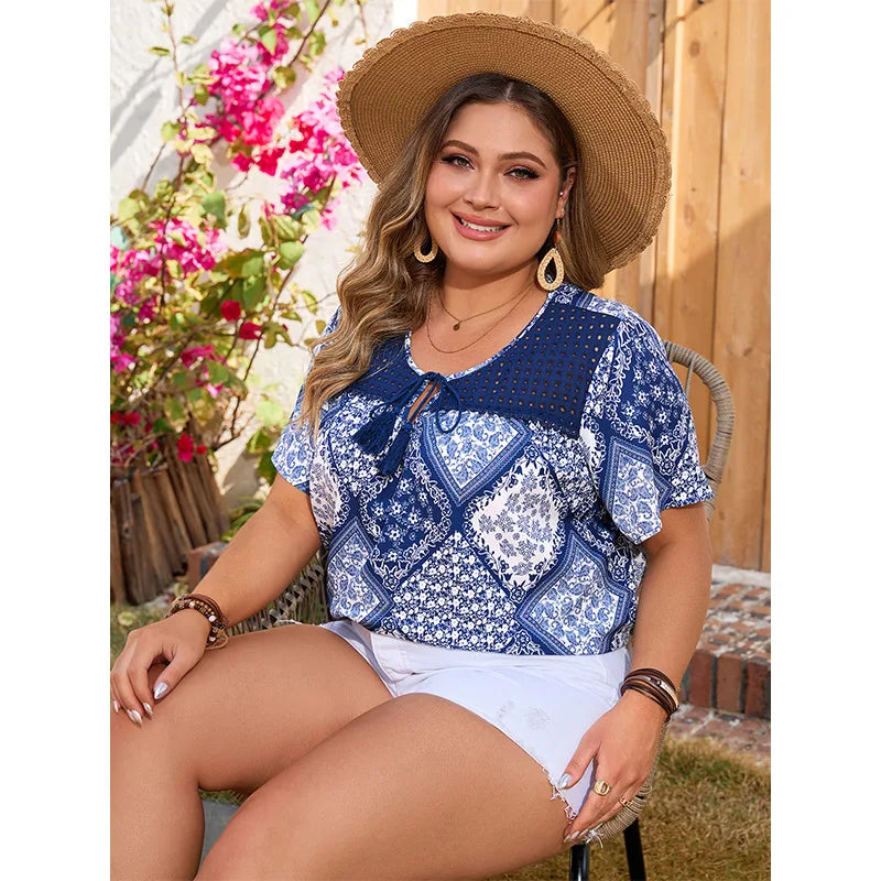 Plus Size V-Neck Women's Bohemian Blouse