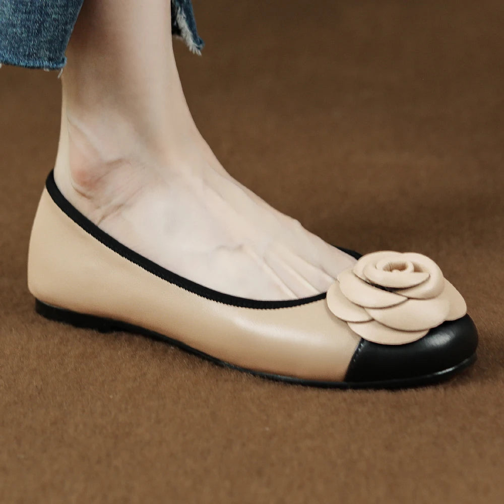 Women's Genuine Leather Round Toe Ballerinas