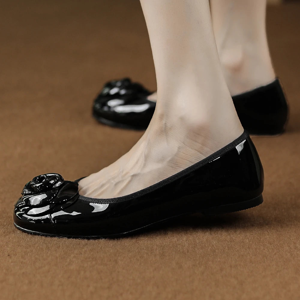 Women's Genuine Leather Round Toe Ballerinas