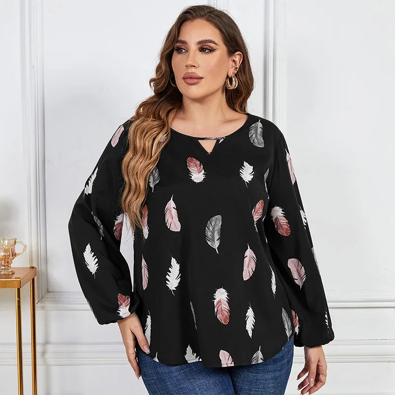 Women's Plus Size Feather Print Top