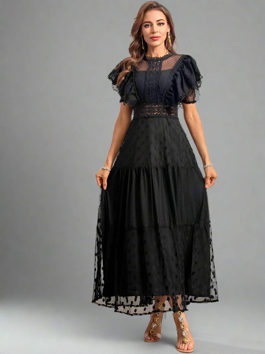 Women's Vintage Polka Dot Embroidery Net Yarn Dress