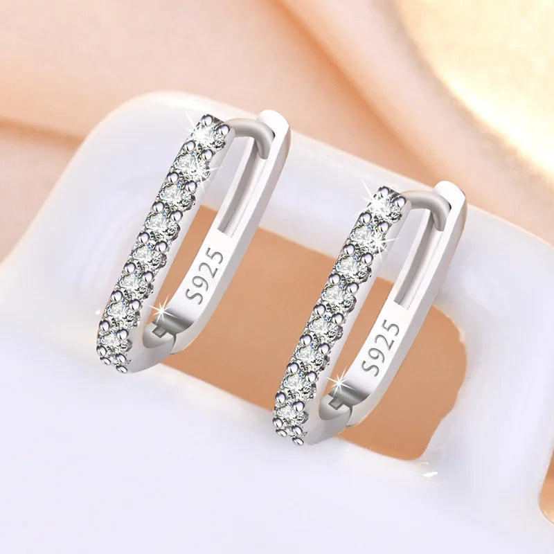 925 Sterling Silver Crystal Zircon Hoop Earrings For Woman