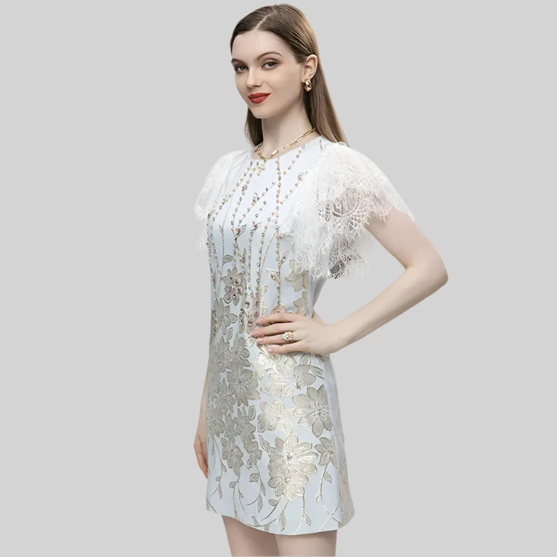 Women's Jacquard Mini Dress with Beading Diamonds