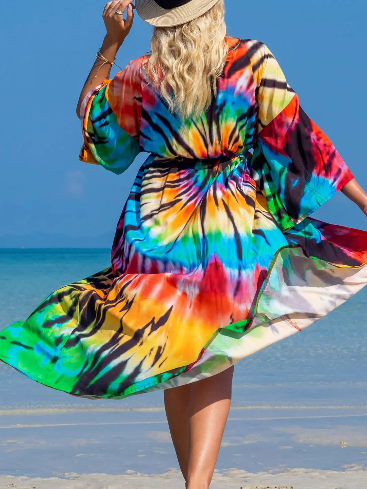 Printed V-Neck Loose Boho Kaftan for Beach Cover-ups