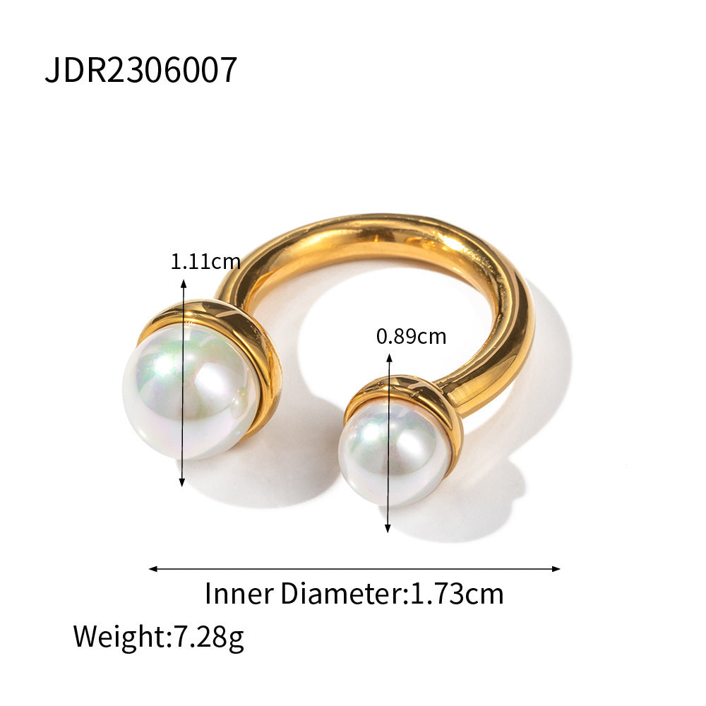 Stainless Steel Pearl Eye-catching Ring