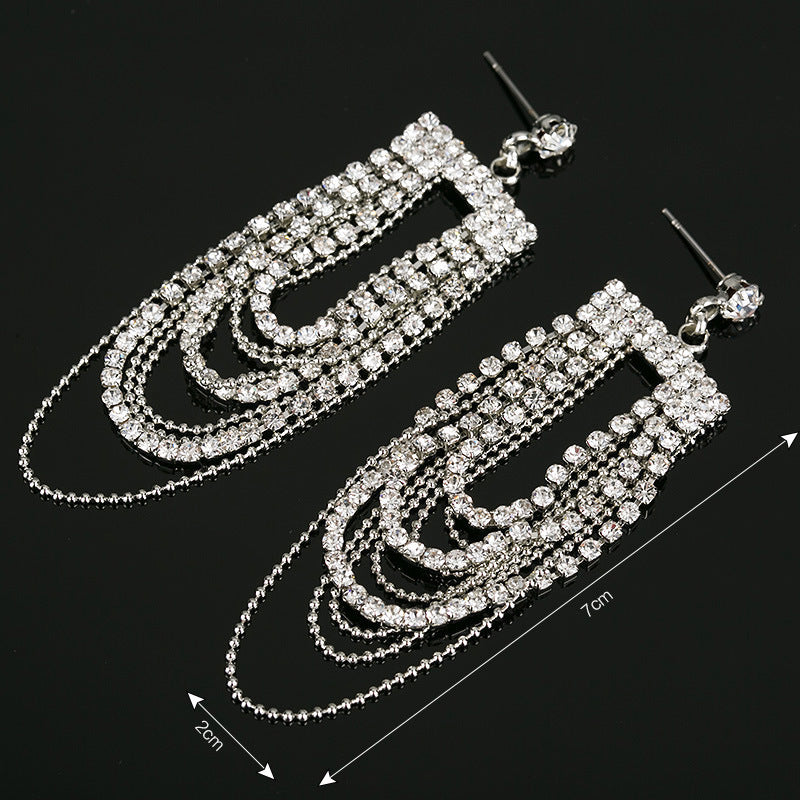 Modern Elegant Bead-set Diamond Tassel Ear Studs