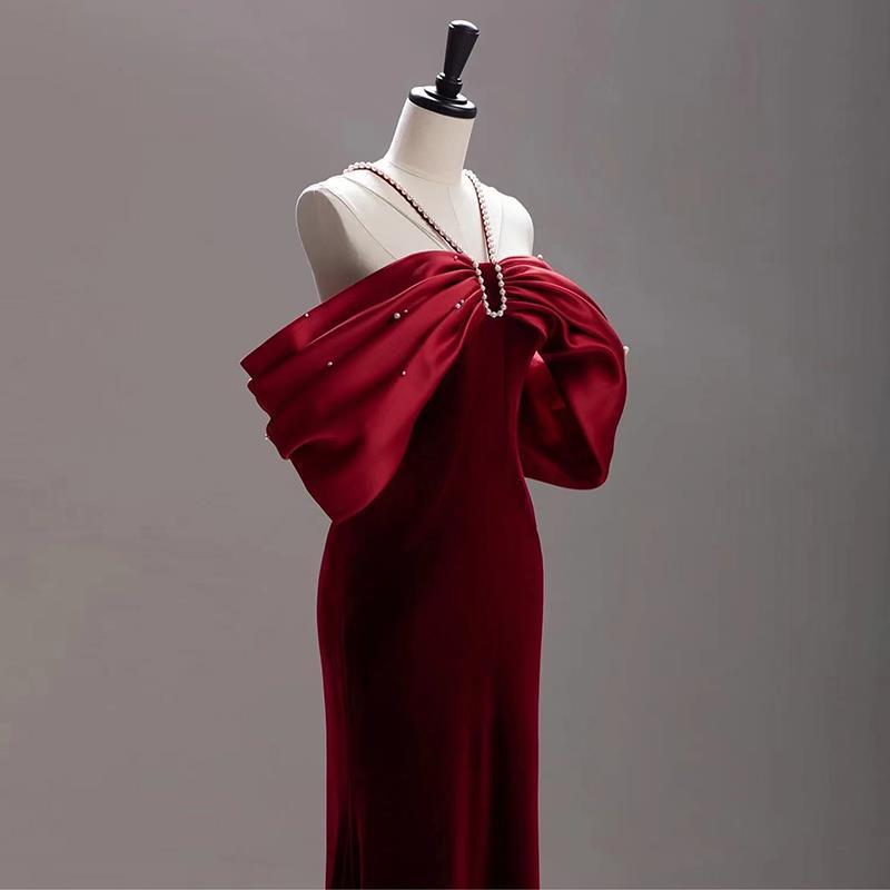 Women's Wine Red Fishtail Evening Dress