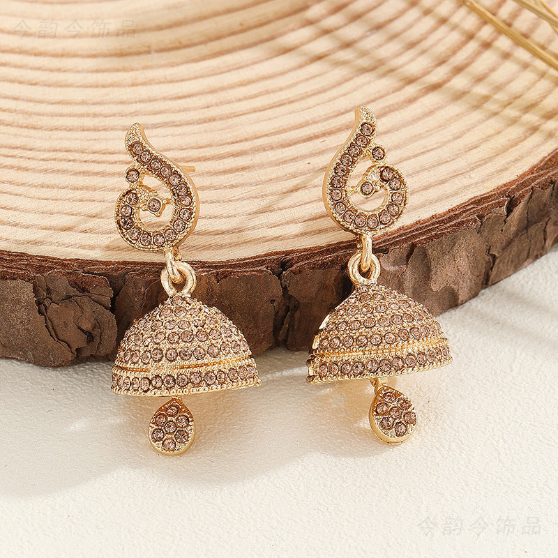 Bohemian Style Heart-shaped Diamond Bell Earrings